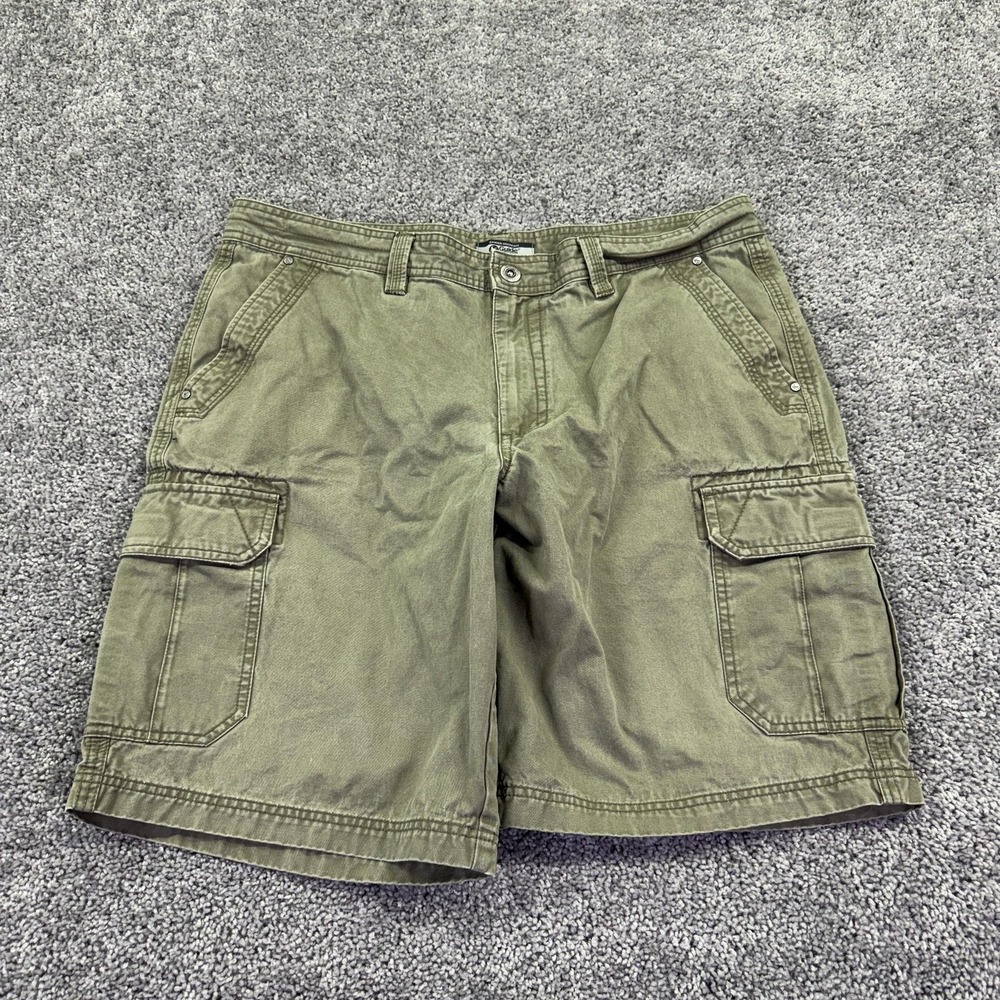 Gander Mountain Cargo Shorts Mens 38 Green Cotton Canvas Pockets Outdoor Casual